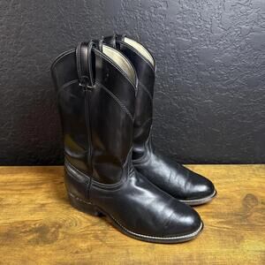 Laredo 44460 Roper Boots Mens Size 8 Black Leather Western Round Toe Made In USA